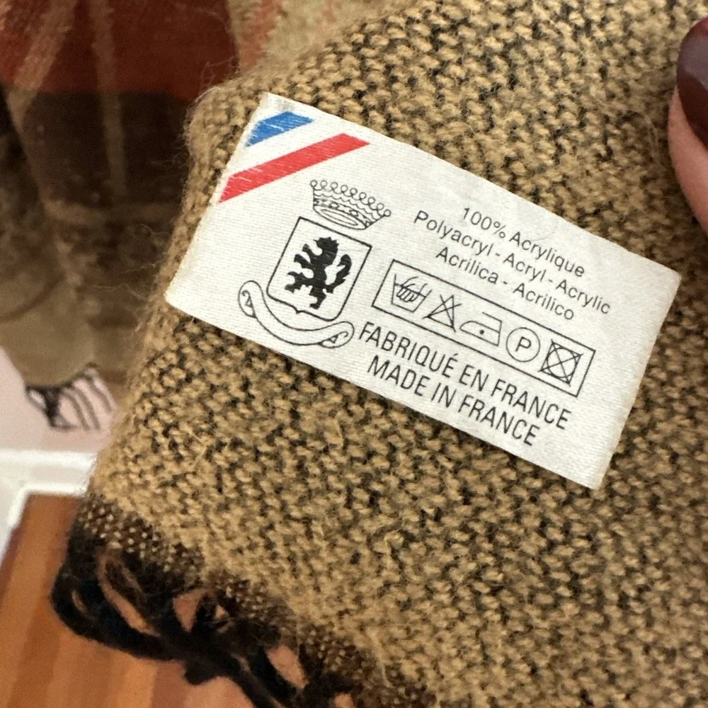 Women's Brown Plaid Winter Shawl‎ Poncho One Size Made In France